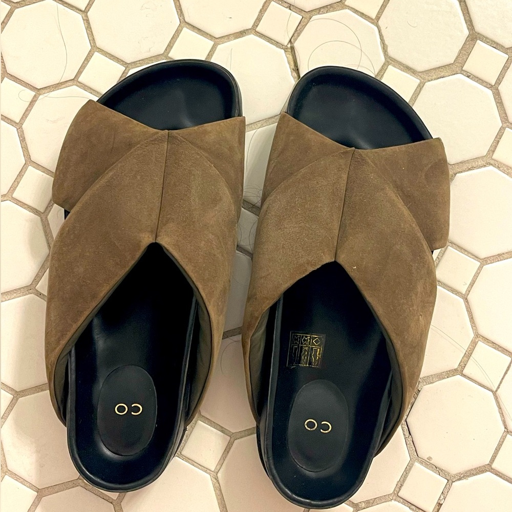 NWT CO Collection Tan Slide Platform Cross Slide in Suede Size 36.5 Size 37